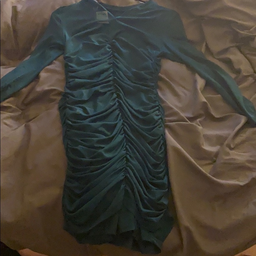 NWT green ruched sheer overlay dress & under layer